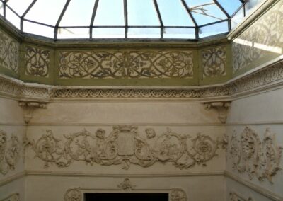 A close-up of the staircase in the villa